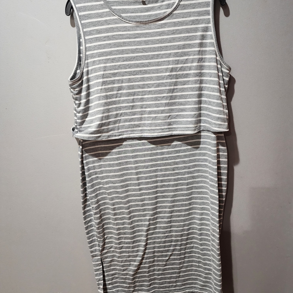 Maternity Nursing Casual Striped Sleeveless Midi Dress